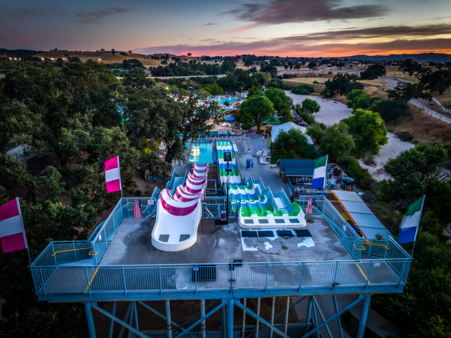 Colorful slides in amusement park