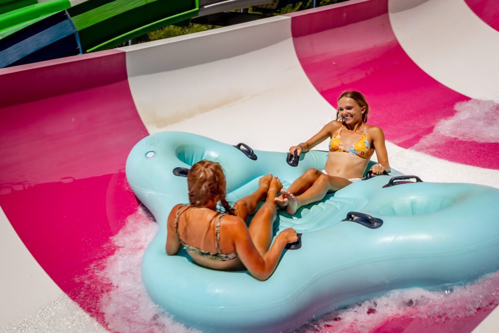 Summer fun at water park slide